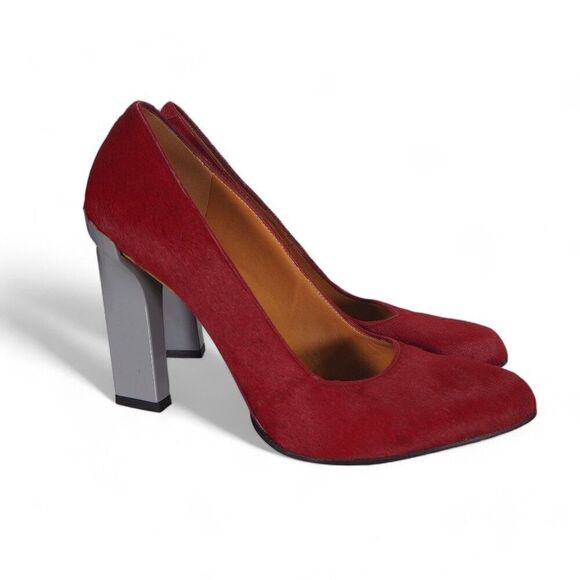 Calvin Klein Collection Calf Hair Heels Red / Grey Made in Italy Women's 8/39 - Picture 4 of 11